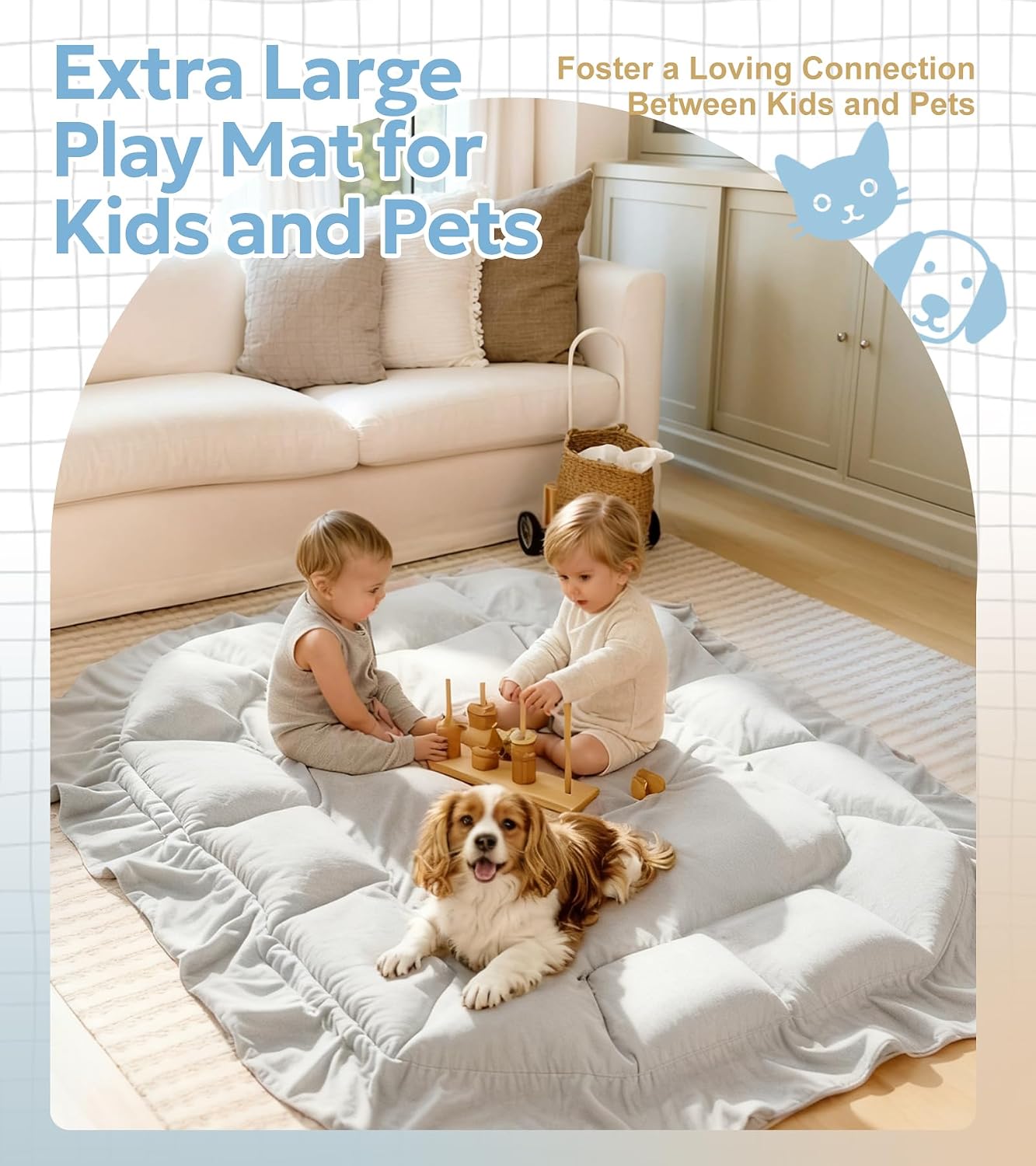 Detalle de Mallify 5-in-1 Plush Baby Play Gym (Convertible Activity Center) in Gray