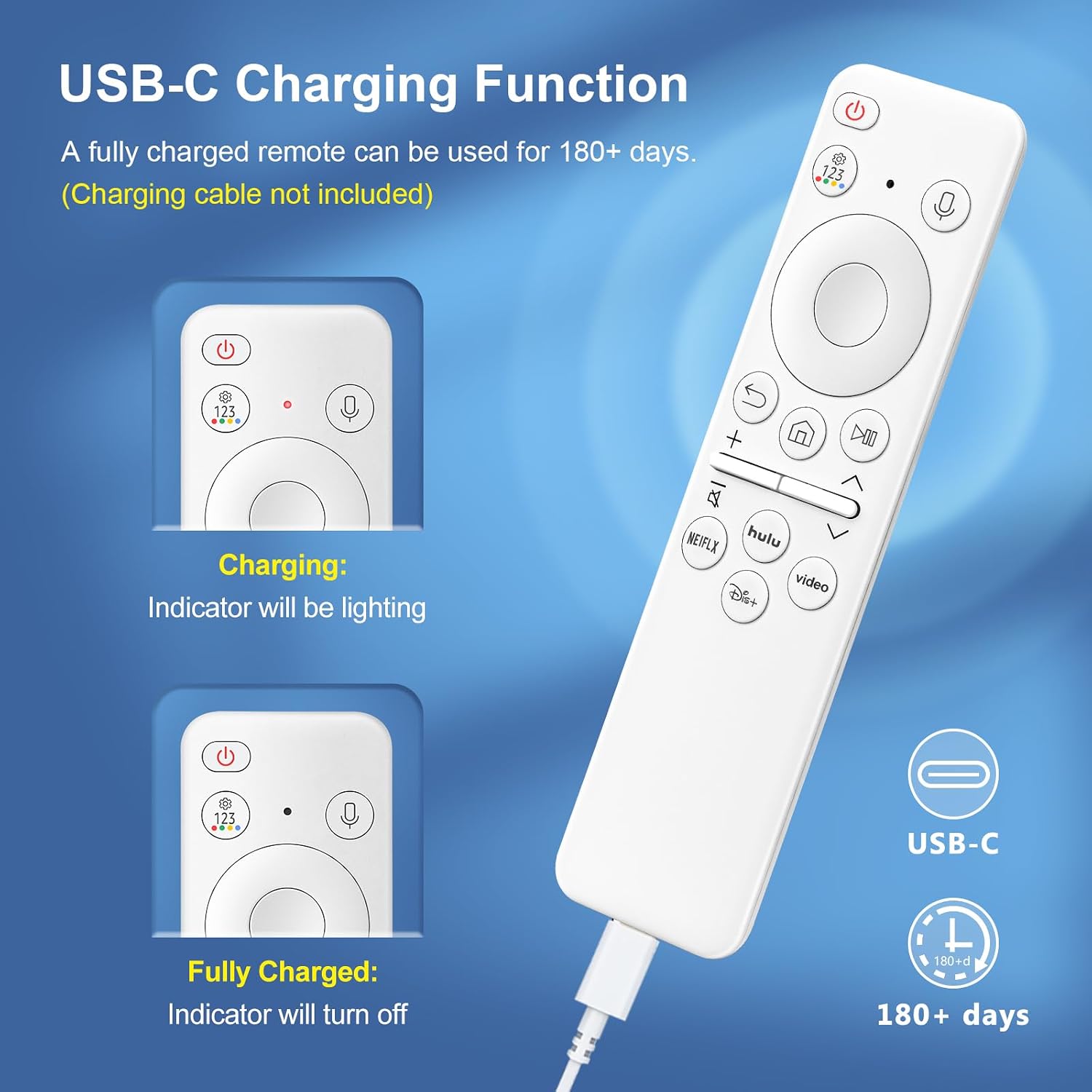 Detalle de Rechargeable Voice Remote for Samsung Smart TVs (2021–2025) with USB-C Charging and Voice Search
