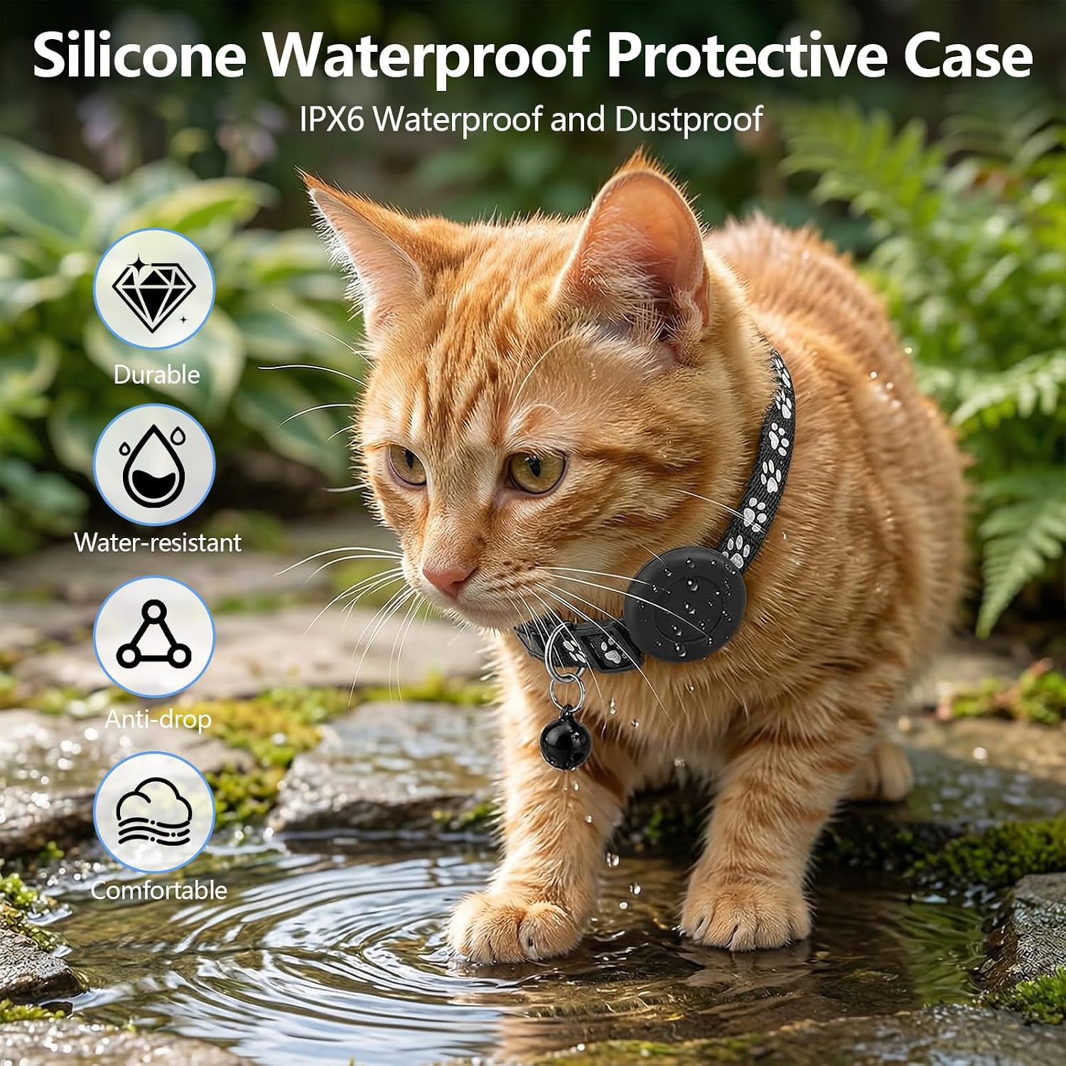 Detalle de Cat GPS Tracker with Collar: Real-time Location, No Monthly Fees, IPX6 Waterproof