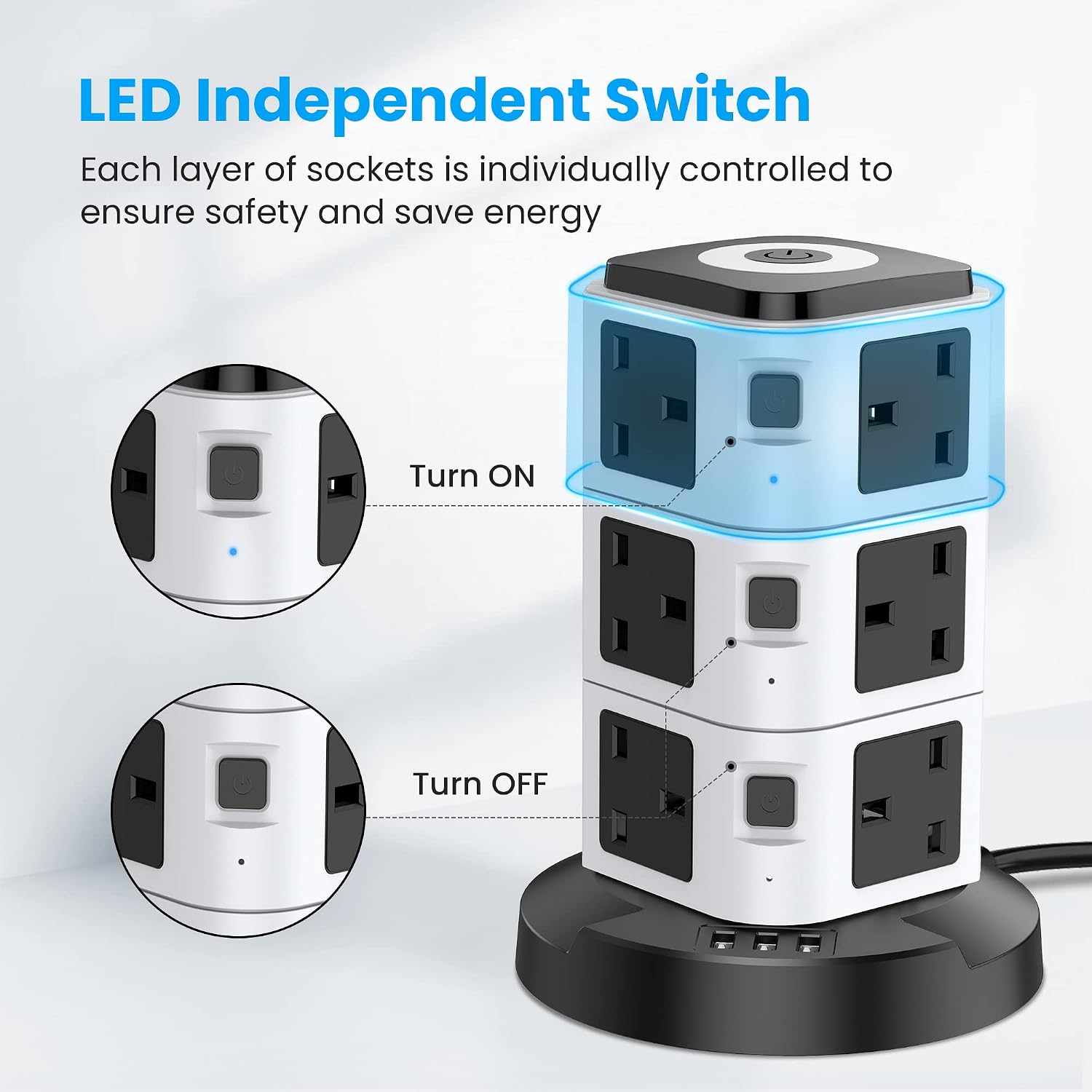 Detalle de Acodot 12‑Way Tower Extension Lead with USB