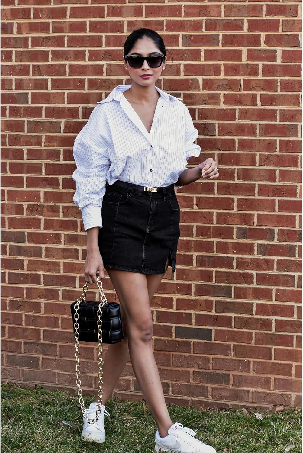 Thumbnail 4 de Vetinee High-Waisted Jean Skorts for Women with Slit & Stretch Denim (Shorts-Backed)
