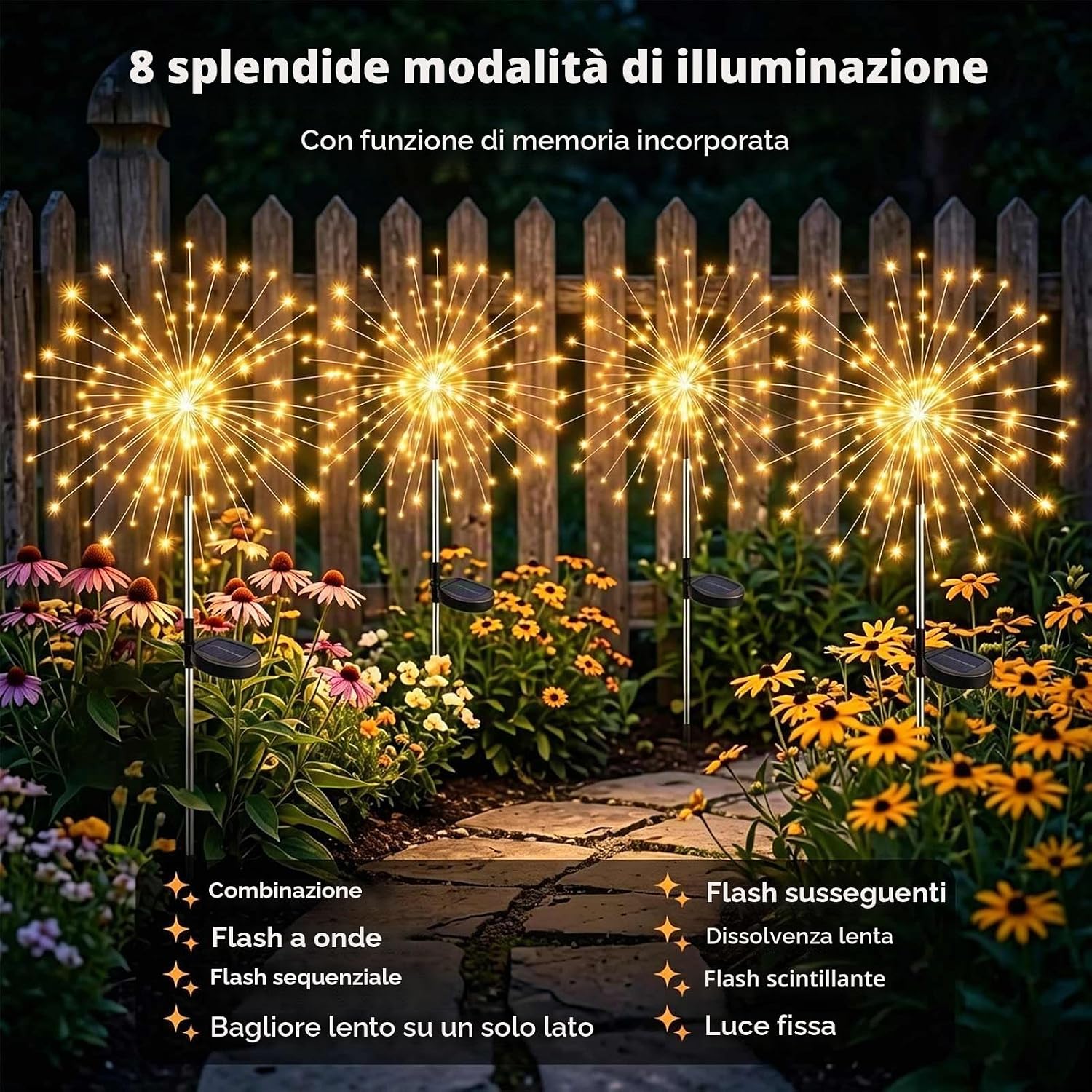 Detalle de Joycome Luci Solari da Giardino 2 Pezzi: Lampioni Solari con 120 LED, IP65, 8 Modalità e Memoria