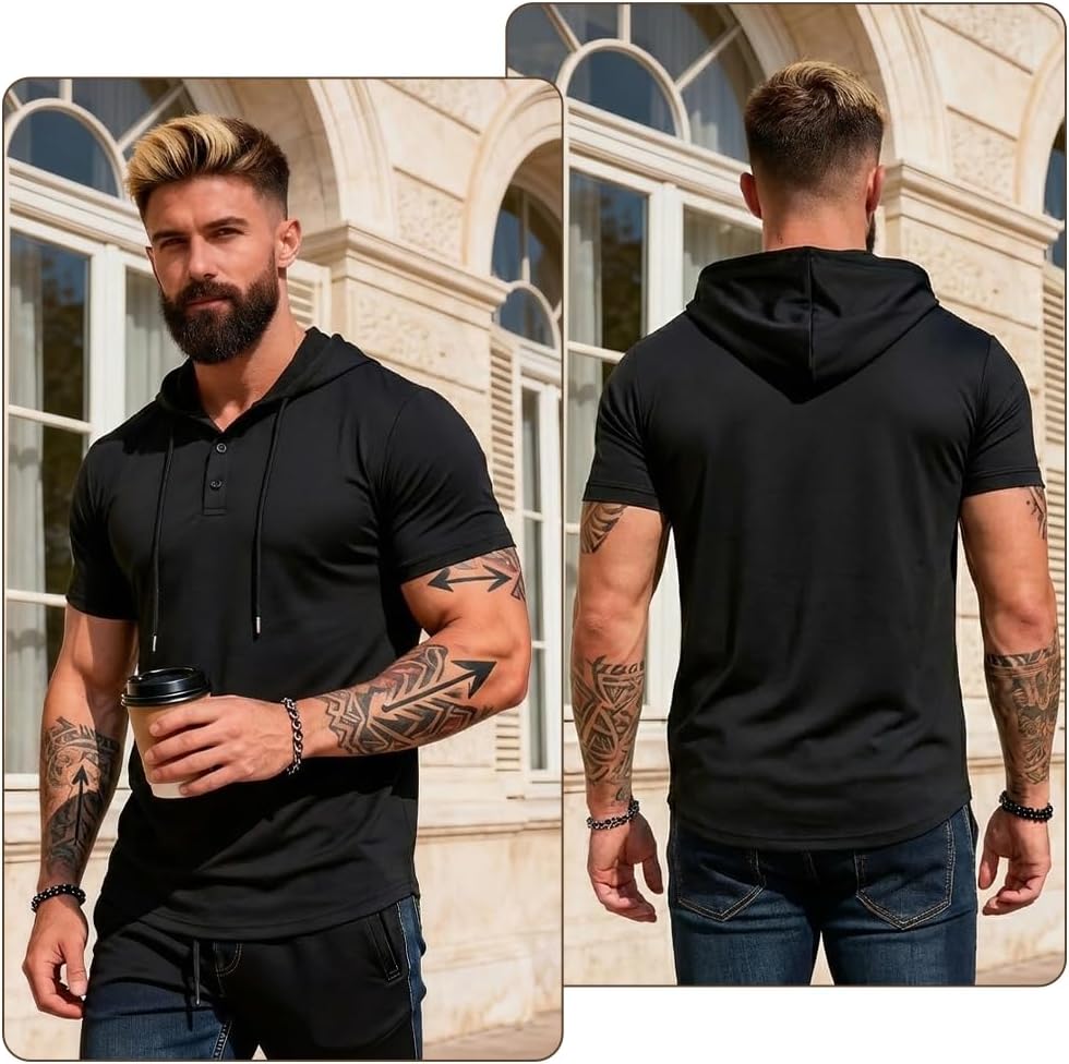 Thumbnail 1 de BSBUY kortärmad träningströja med huva i stretchig polyester