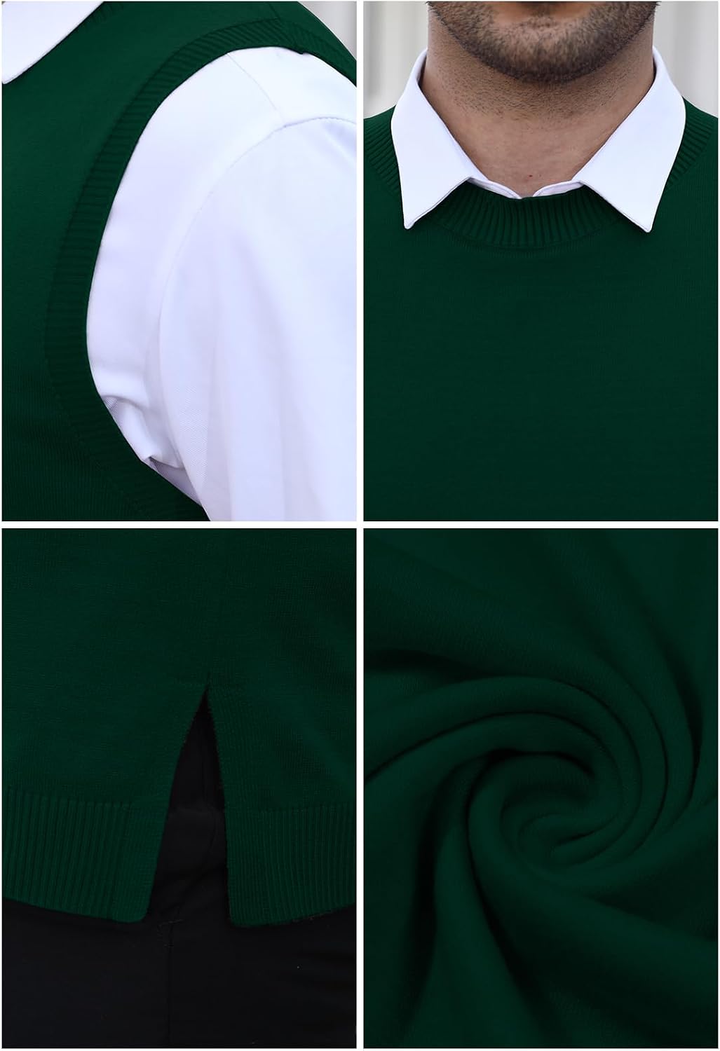 Detalle de KUYIGO Men's Sleeveless Vest: Classic Business Crew Neck Knitwear