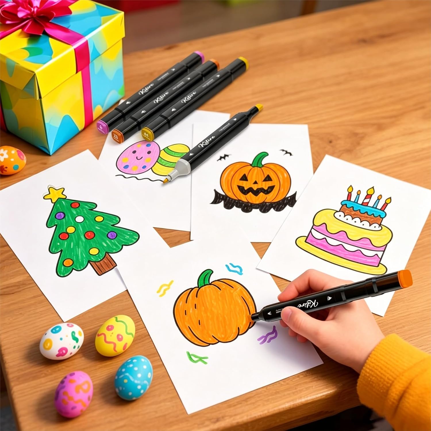 Detalle de Alkohol Marker Stifte Set – 80 Farben, Twin-Tip (6 mm breit / 1 mm fein) für Manga, Drawing & Coloring