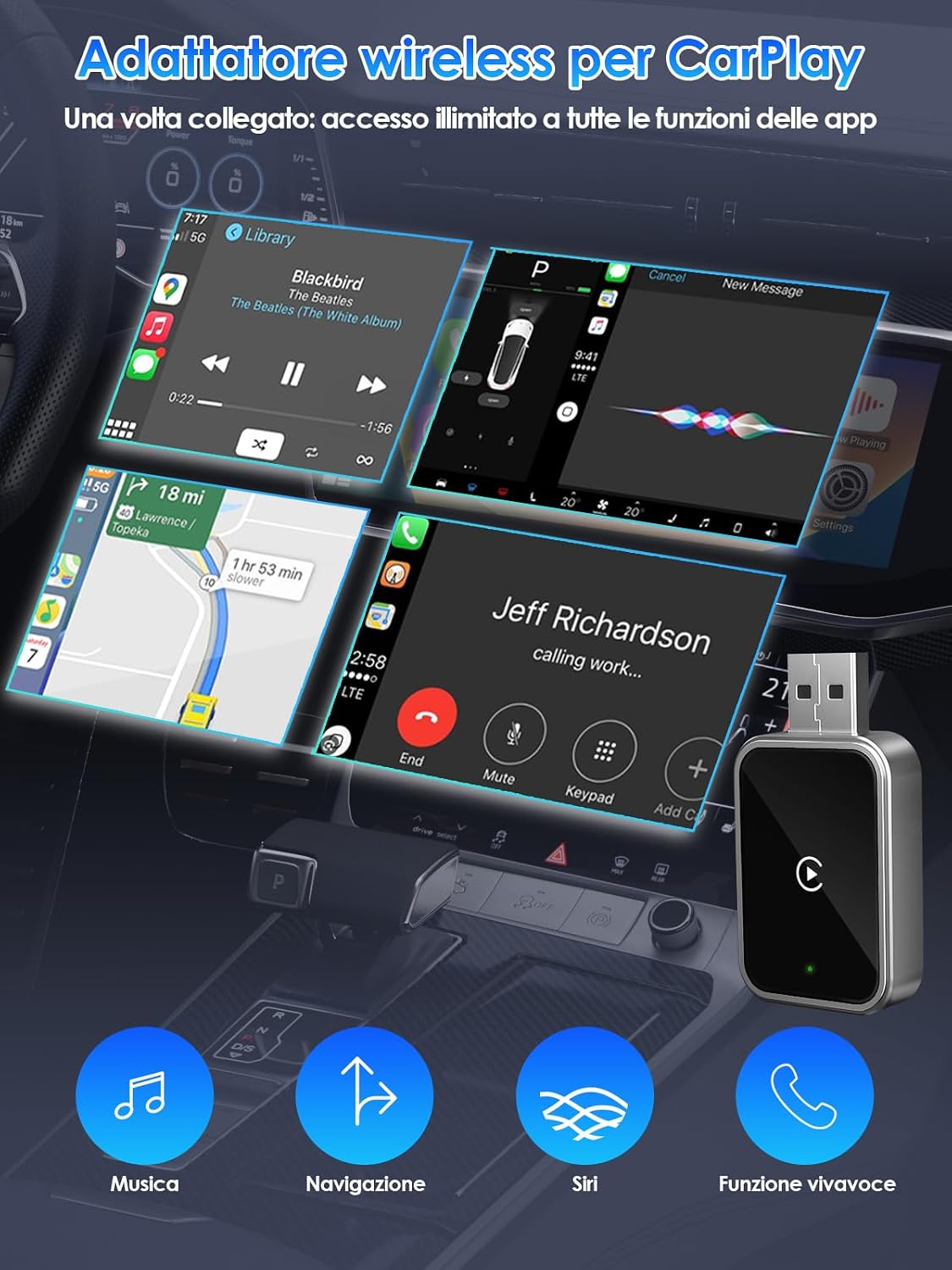 Detalle 2 de Adattatore Wireless CarPlay Upgrade 2025 senza fili