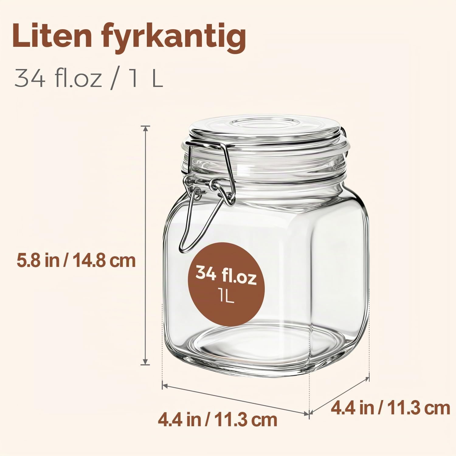 Detalle de ComSaf lufttäta glasburkar, 1 l, 3-pack med fyrkantig form och snäpplock