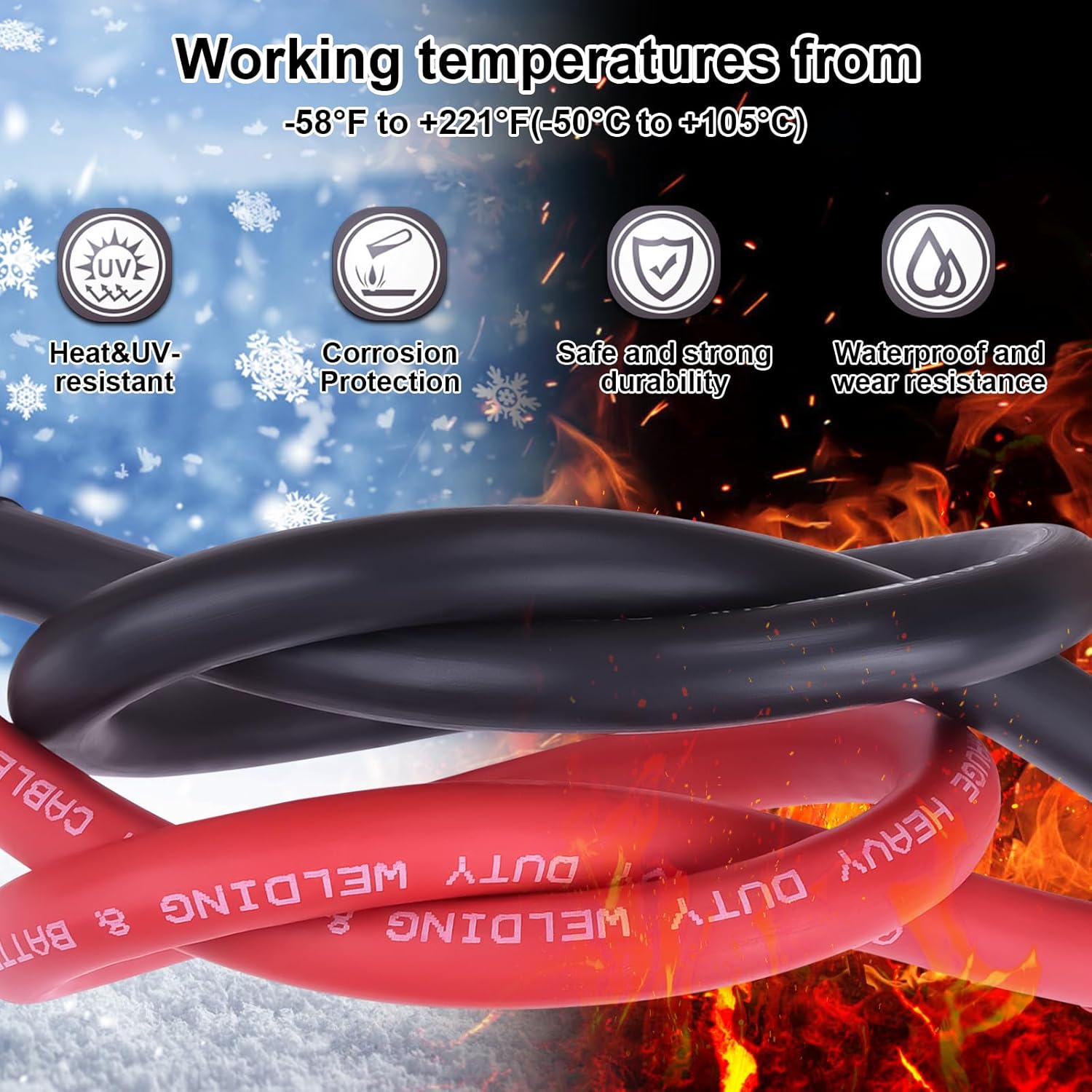 Thumbnail 5 de iGreely 1/0 AWG Battery Cable with 3/8" Lugs (Red + Black, 1 ft Pair) — Flexible Pure Copper Dual-Cable Set