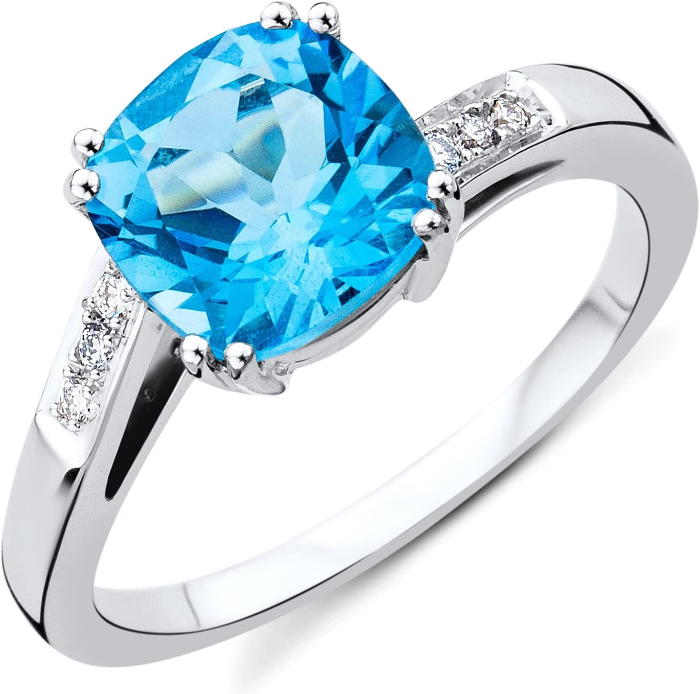Detalle de MIORE Anello di Fidanzamento in oro bianco 9 KT con topazio e diamanti – handmade, confezione porta gioielli