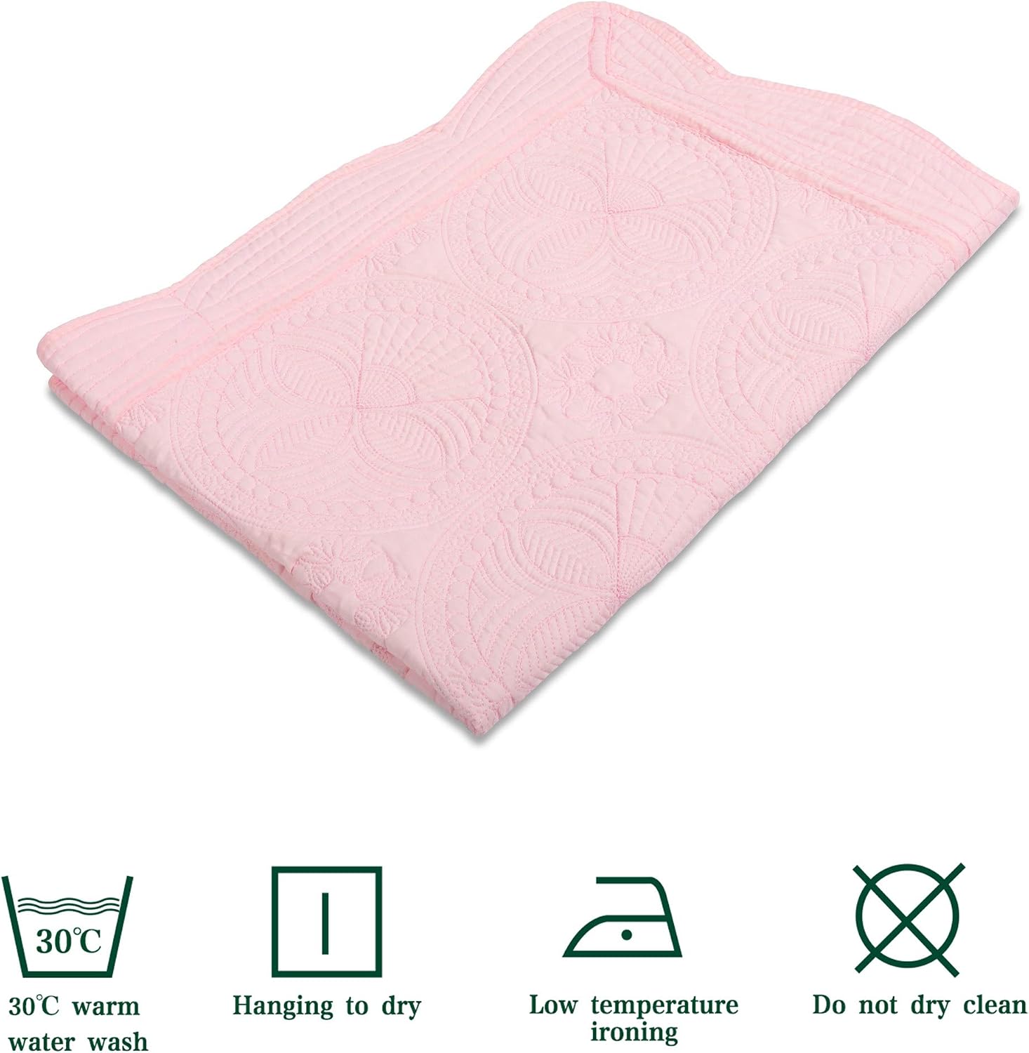 Detalle de MONOBLANKS Cotton Baby Quilt-001 コットンベビーキルト ピンク、軽量・エンボス加工・スカラップ