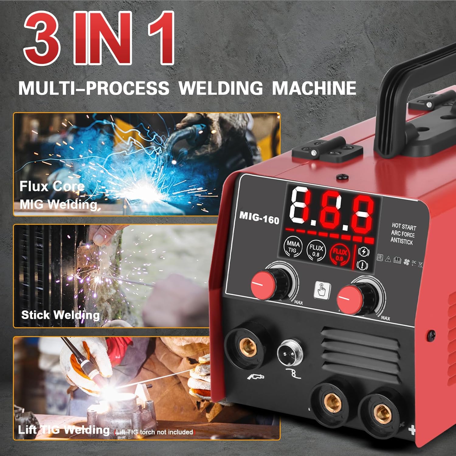 Thumbnail 1 de XR MARKET 160Amp 3-In-1 Welder (Flux Core / Lift TIG / Stick) with Auto-Darkening Welding Goggles