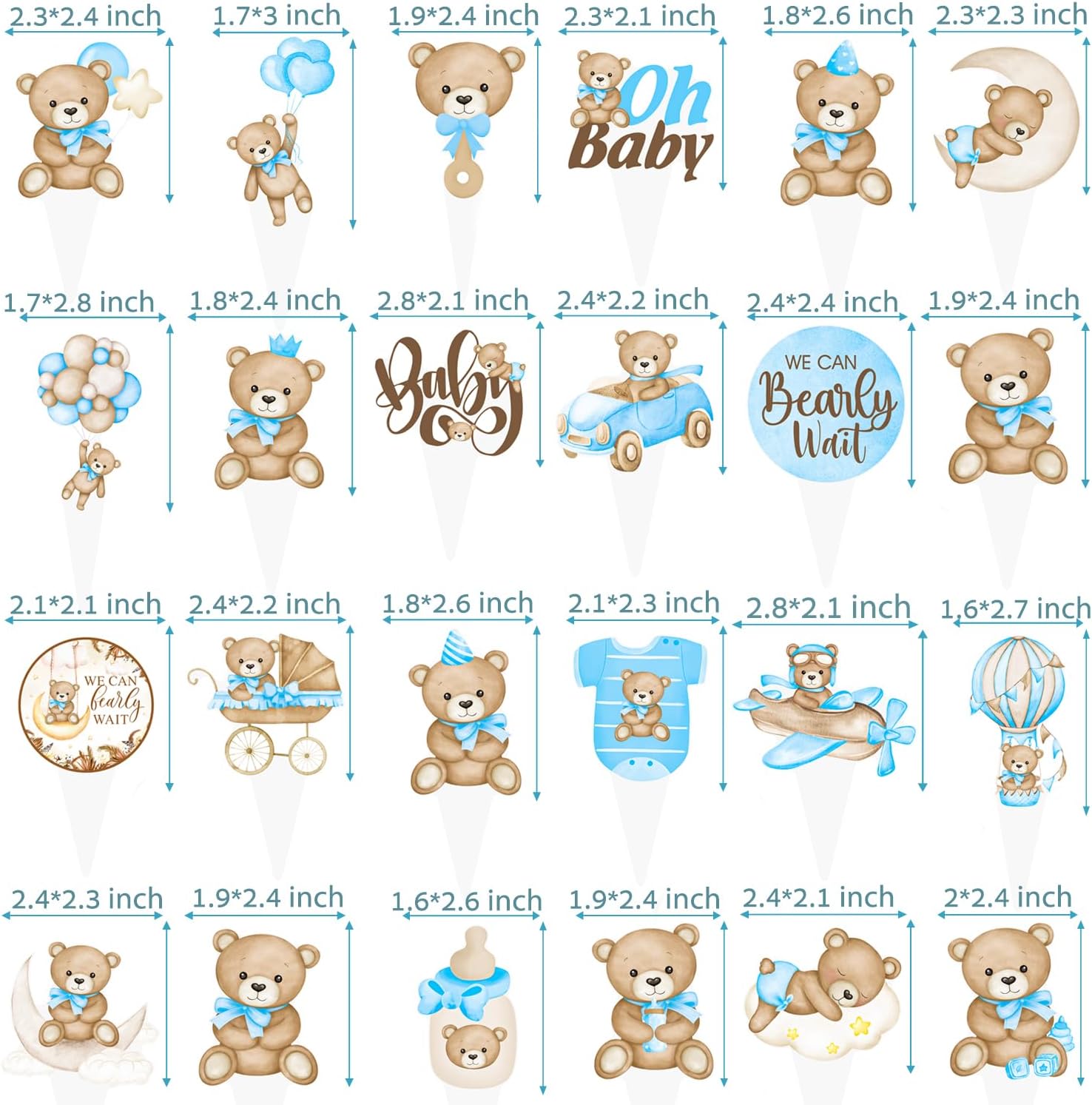 Detalle de CANDY CHEF Oh Baby Bear Cupcake Toppers, 48 Blue Picks in 24 Designs