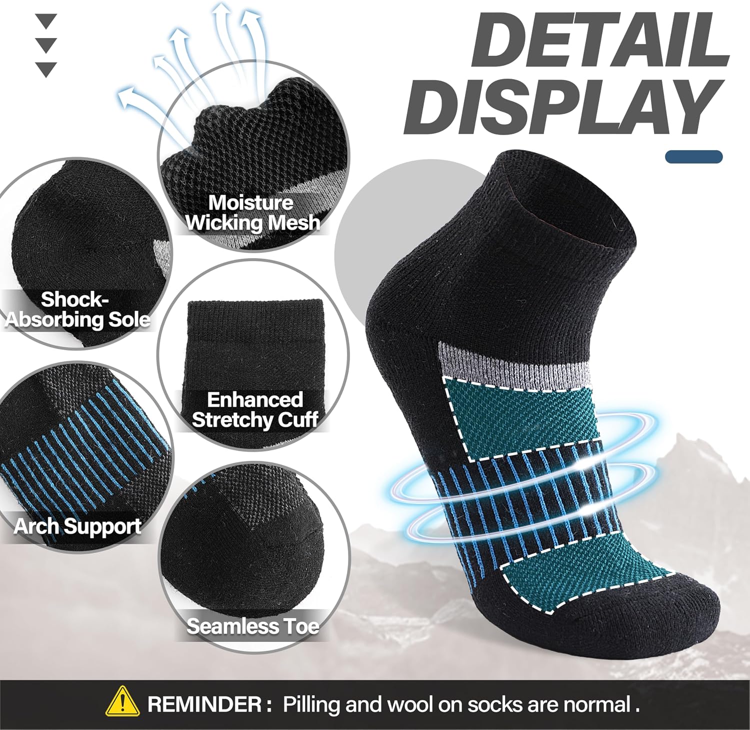 Detalle de MOSEY KOSY Merino wool running socks 6 pairs