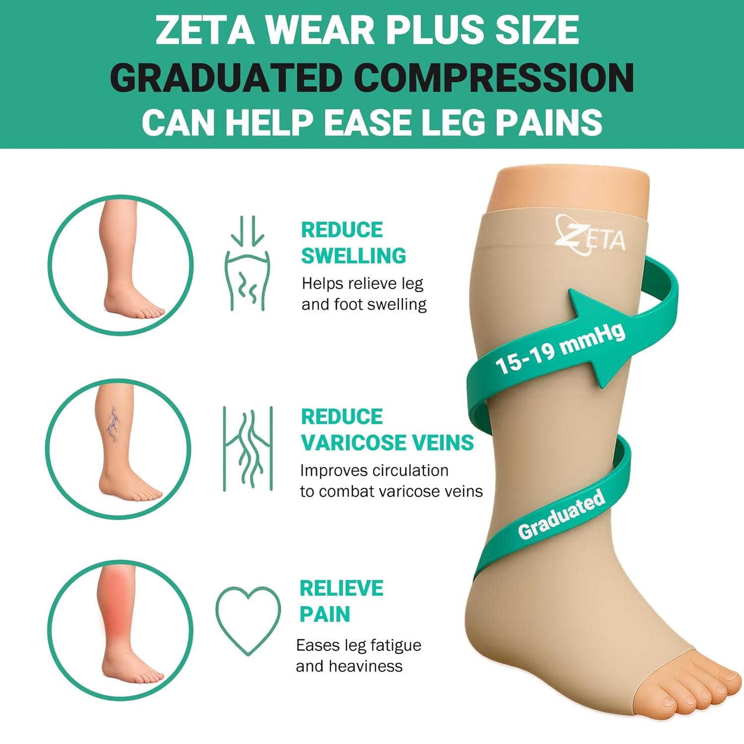 Thumbnail 4 de Zeta Wear Plus Size Support Leg Sleeve (Short Length, Wide Calf) – 2XL Nude Compression Leg Sleeve
