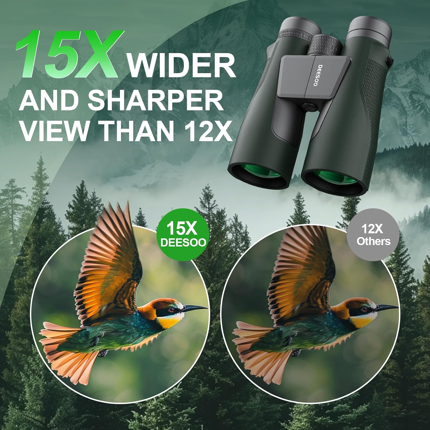 Detalle 2 de Deesoo 15x56 High‑Power BAK4 Binoculars for Birdwatching 🔭
