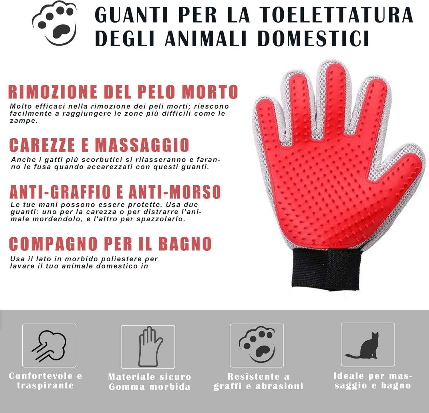 Detalle de Marchul Guanto per Gatti: Guanti da toelettatura con 259 punte in silicone per rimuovere peli e coccole pelose