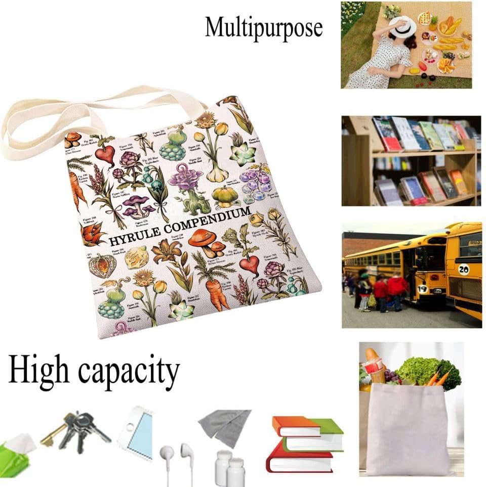 Detalle de PXTIDY Hyrule Compendium Flower Tote Bag – Cartoon Video Game Gift Korok Shopping Bag