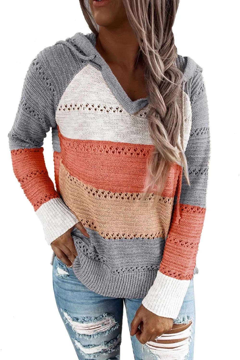 Detalle de BLENCOT Women Color Block Crochet Hoodie sweater