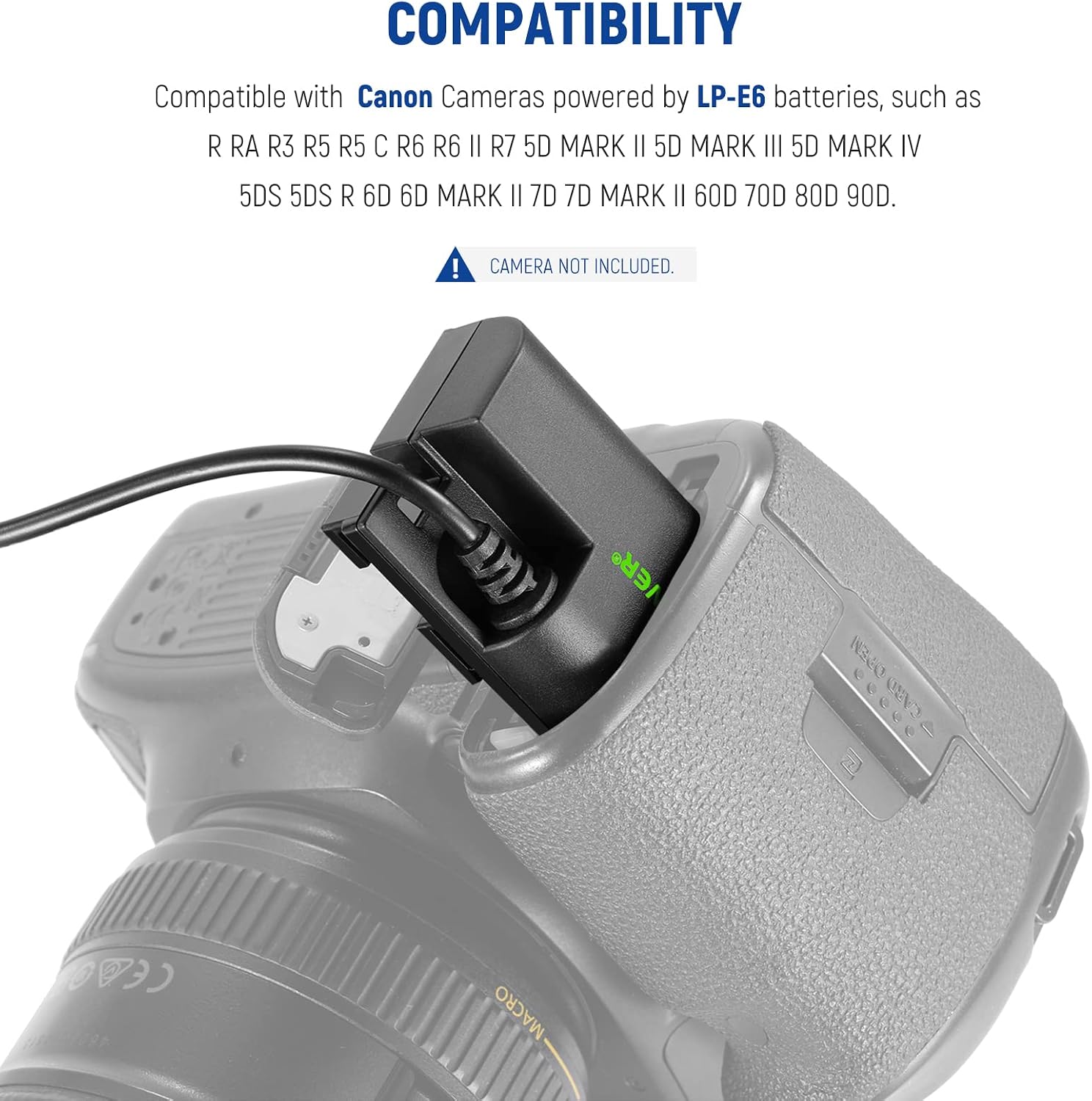 Thumbnail 1 de NEEWER Batterie factice de remplacement LP-E6 avec coupleur CC et adaptateur secteur (compatible Canon EOS R, Ra, R3, R5, R6, R7…)