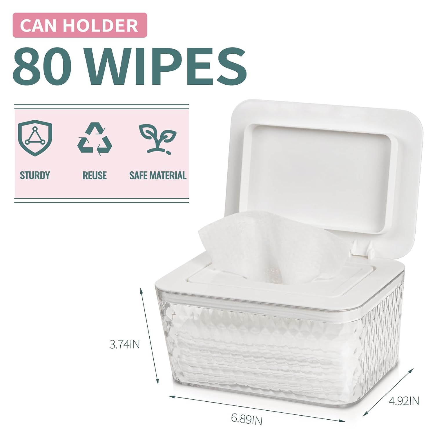 Detalle 2 de Whiidoom Wipes Dispenser, White Clear-View Holder with One-Handed Access
