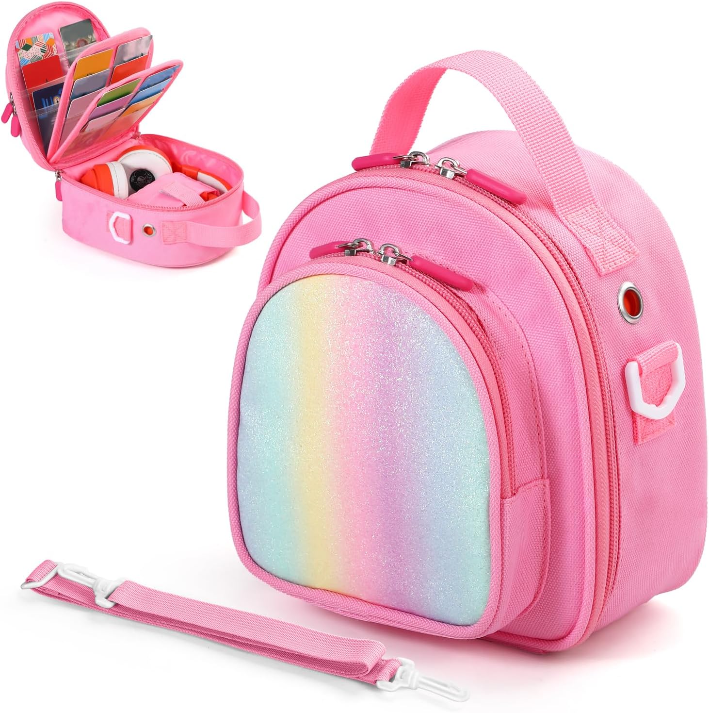 Detalle de Carrying Case Compatible with Yoto Mini (2024 Edition) — 30-Card Storage Bag with Handle & Shoulder Strap (Pink)