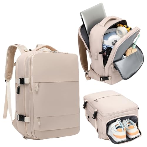 Detalle de Mi Ko Mi Ka Mochila de Viaje Grande 2210 Beige: resistente al agua, compartimento para zapatos y USB