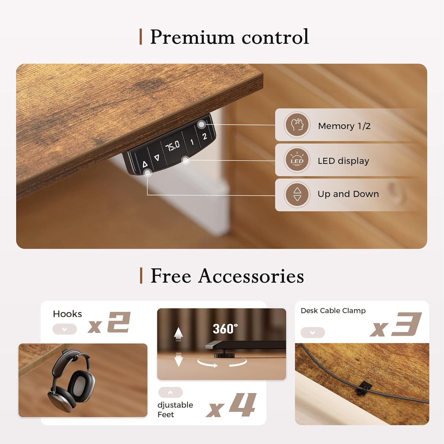 Thumbnail 3 de Klicelor Electric Height-Adjustable Desk with Movable Monitor Stand (120 x 80 cm)