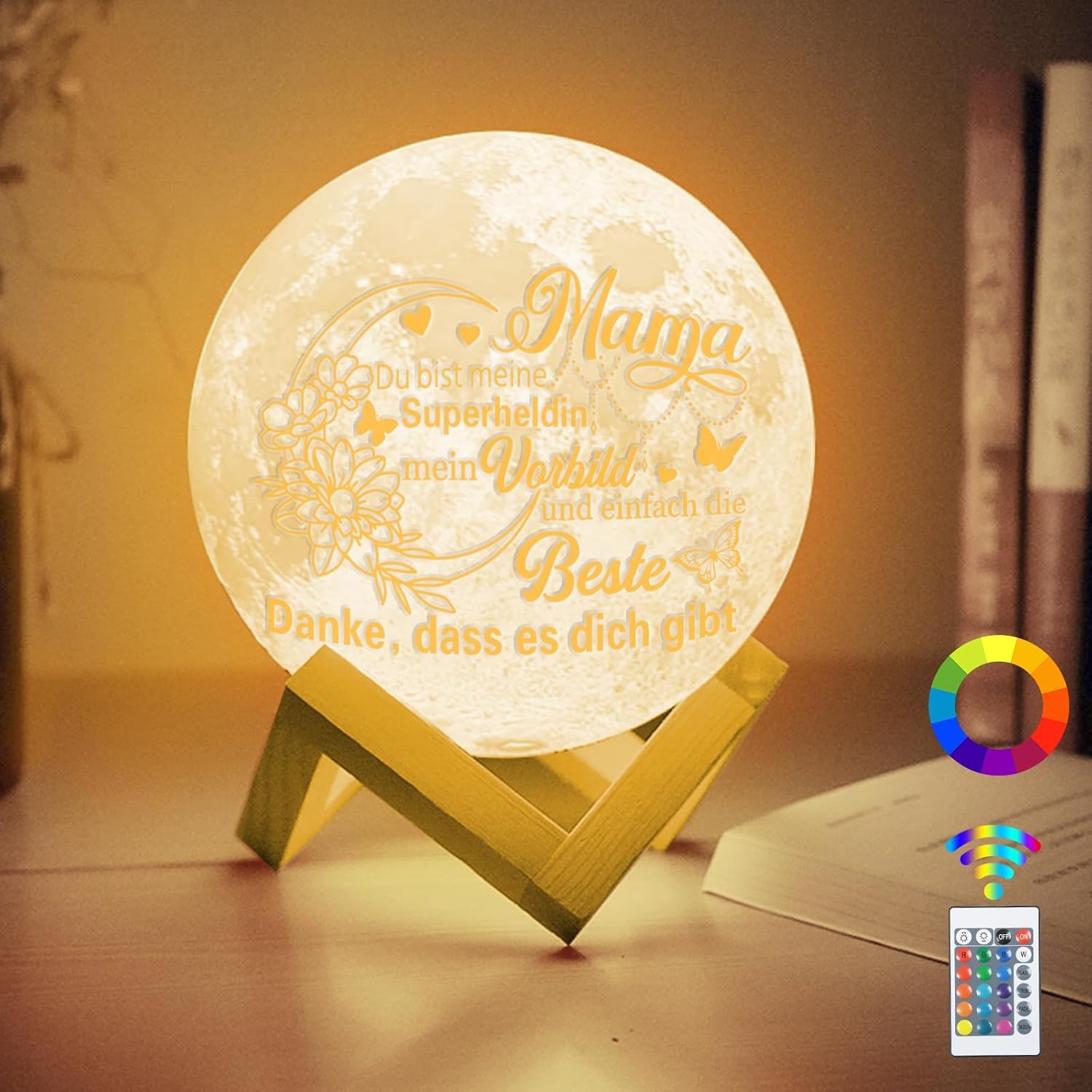 Detalle de Sunwuun Mondlampe – personalisiertes Muttertagsgeschenk mit 16 RGB-Farben und 3D-Mondoberfläche