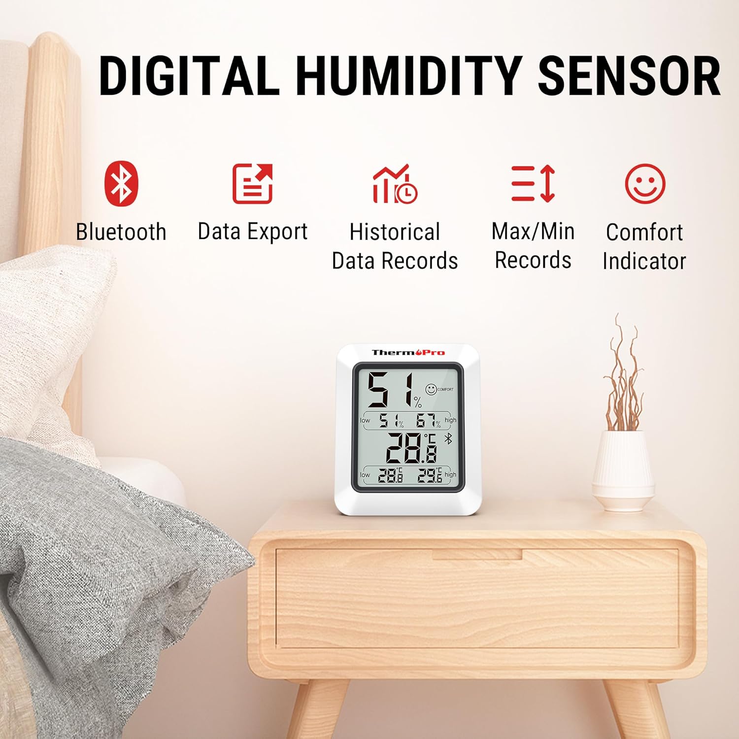 Thumbnail 1 de ThermoPro TP350 Bluetooth Raumthermometer & Hygrometer mit App-Datenexport