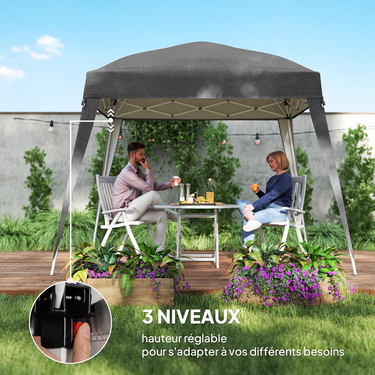 Thumbnail 5 de Tonnelle de jardin Outsunny 3x3 m pop-up pliable en acier et polyester imperméabilisé anti UV, avec sac de transport