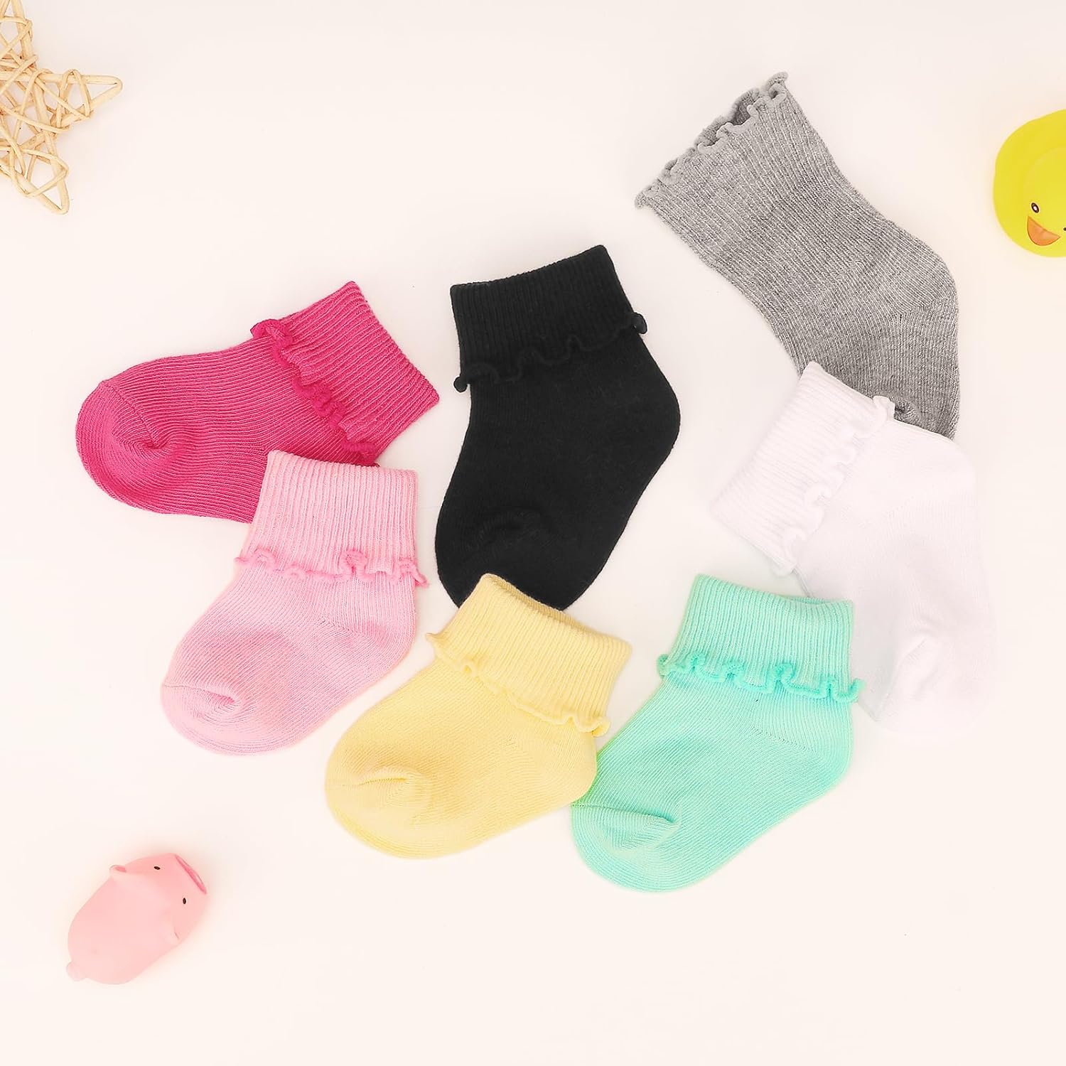 Thumbnail 6 de DRESHOW Infant Ruffle Lace Socks: Non-slip, Plain Yet Frilly Baby Socks for Newborns to Toddlers