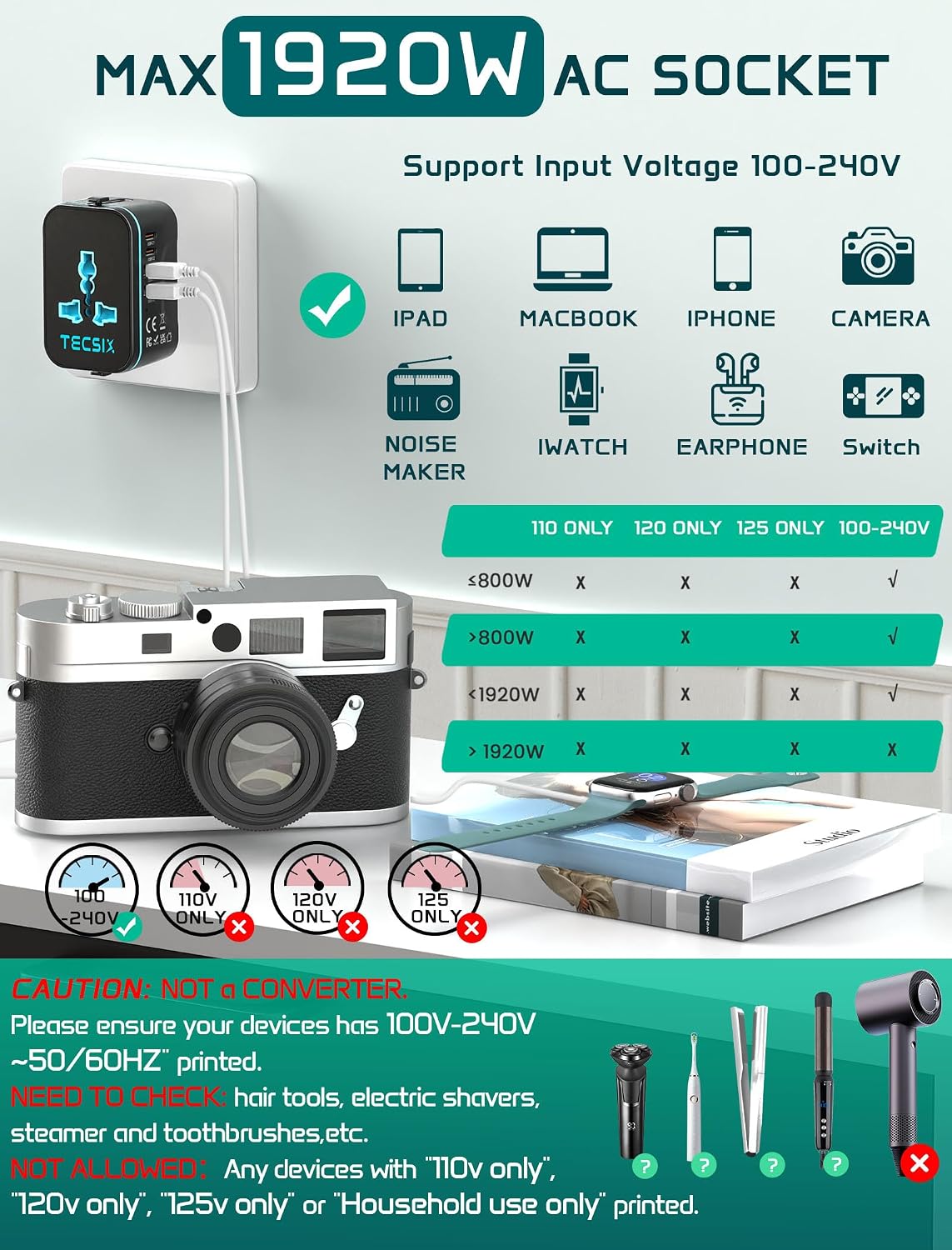 Thumbnail 6 de TECSIX Reiseadapter Weltweit PD20W – Universaladapter mit USB
