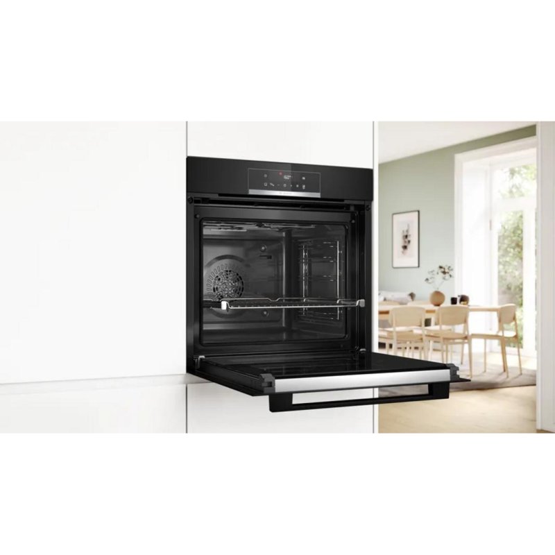 Detalle de Horno eléctrico Bosch Serie 4 HBA572EB3 (71 L) en negro: AirFry, 3D Hotair y autolimpieza pirolítica