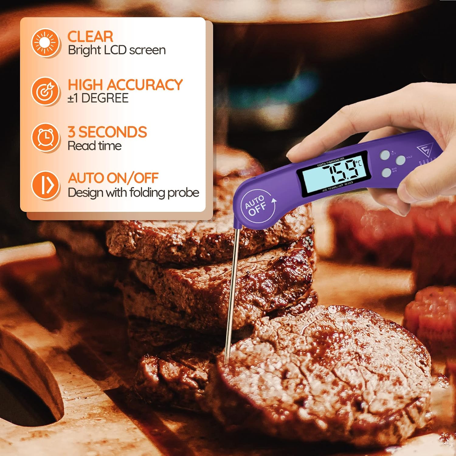 Thumbnail 3 de DOQAUS Meat Thermometer (3s instant read) with backlit LCD, foldable probe and ±1°C accuracy