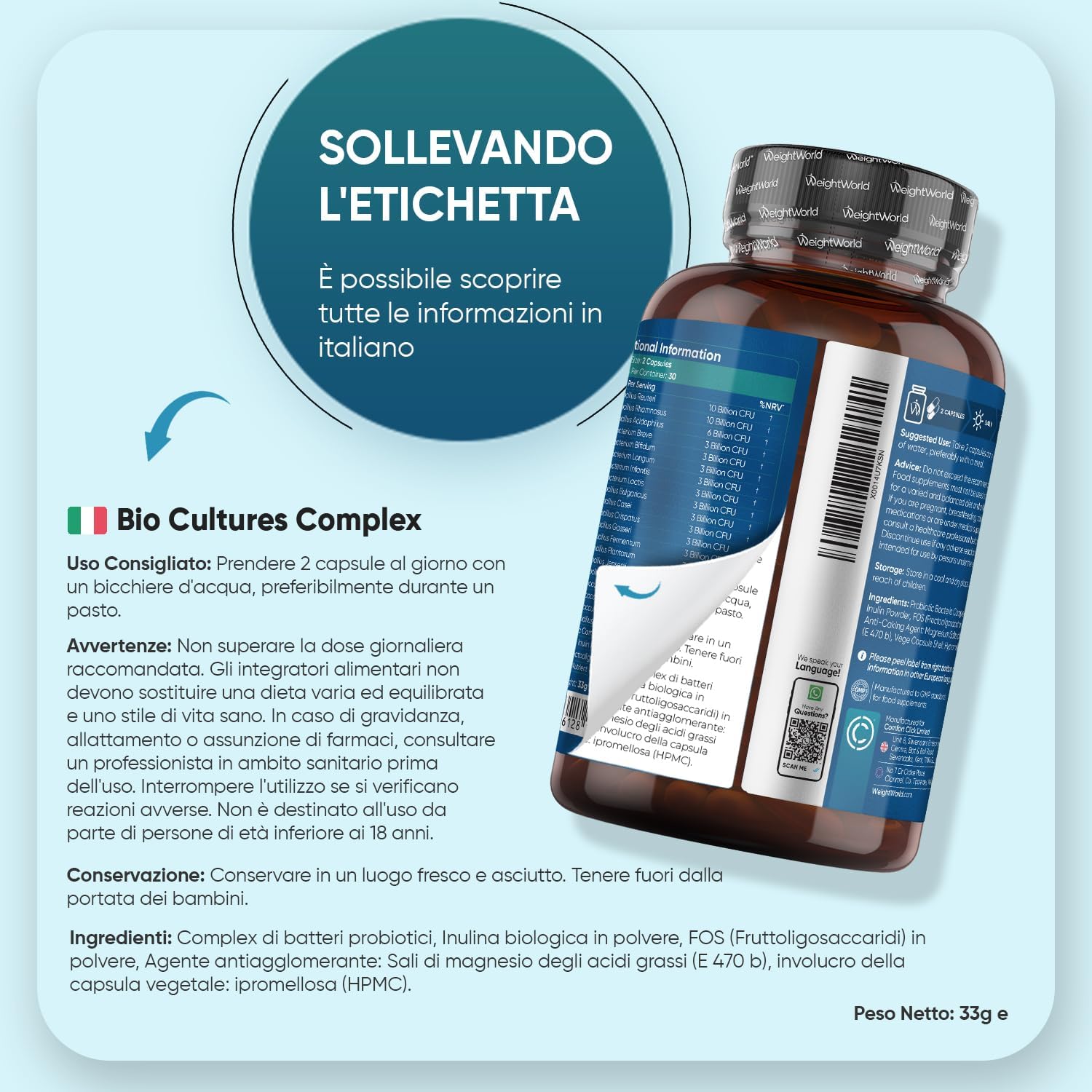 Thumbnail 5 de WeightWorld Fermenti Lattici Probiotici e Prebiotici: 77 Miliardi UFC (60 Capsule) per Uomo e Donna