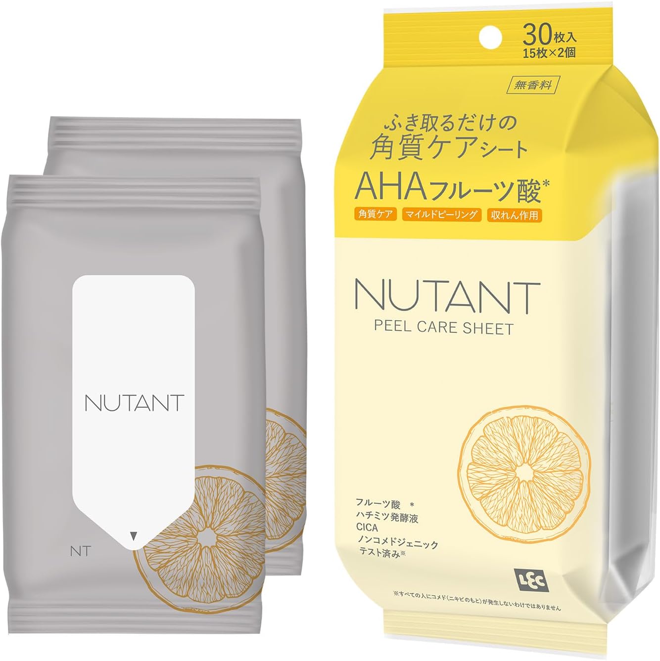 Detalle de レック NUTANT 角質ケアシート AHAフルーツ酸・天然コットン配合厚手シート 15枚入×2個
