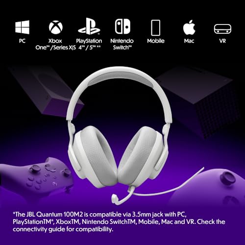 Detalle de JBL Quantum 100M2: Cuffie Gaming Over Ear con Filo – Bianco