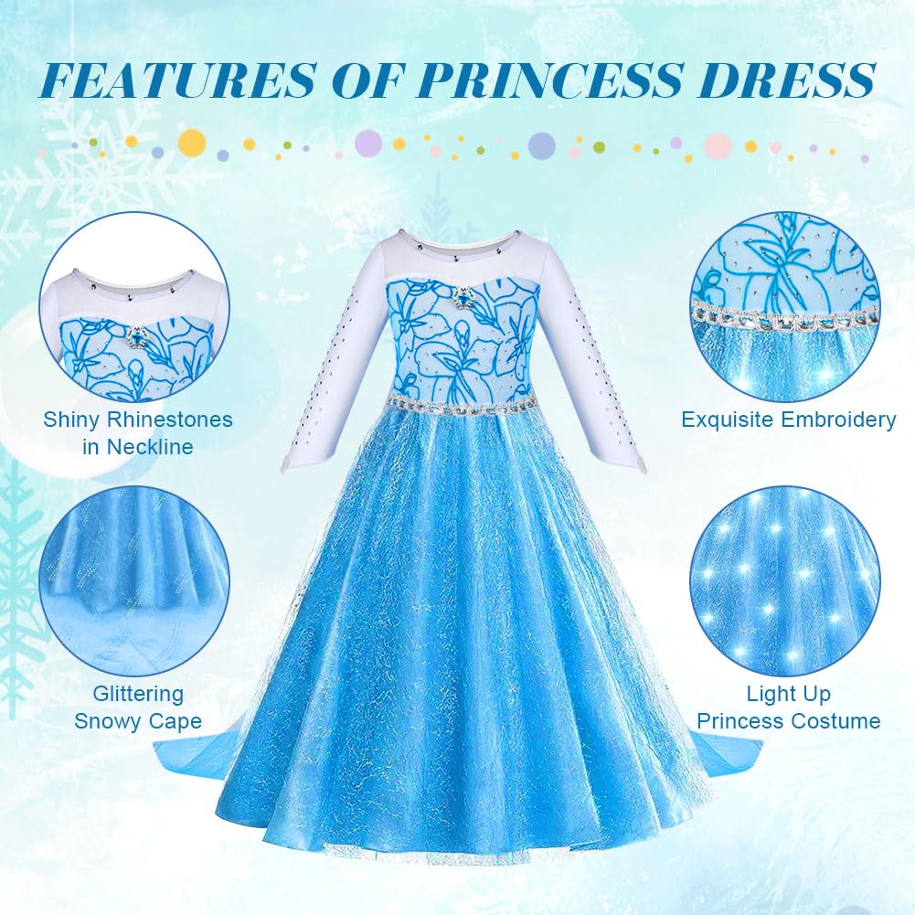 Detalle 2 de ACWOO LED Leuchtend Prinzessin Kleid für Mädchen mit Krone und Zauberstab – Kostüm-Set