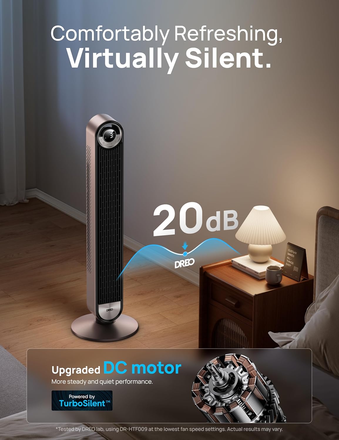 Thumbnail 2 de DREO 20dB Smart Tower Fan (Starlight) – WiFi/Alexa, 9 speeds and bladeless 90° oscillation