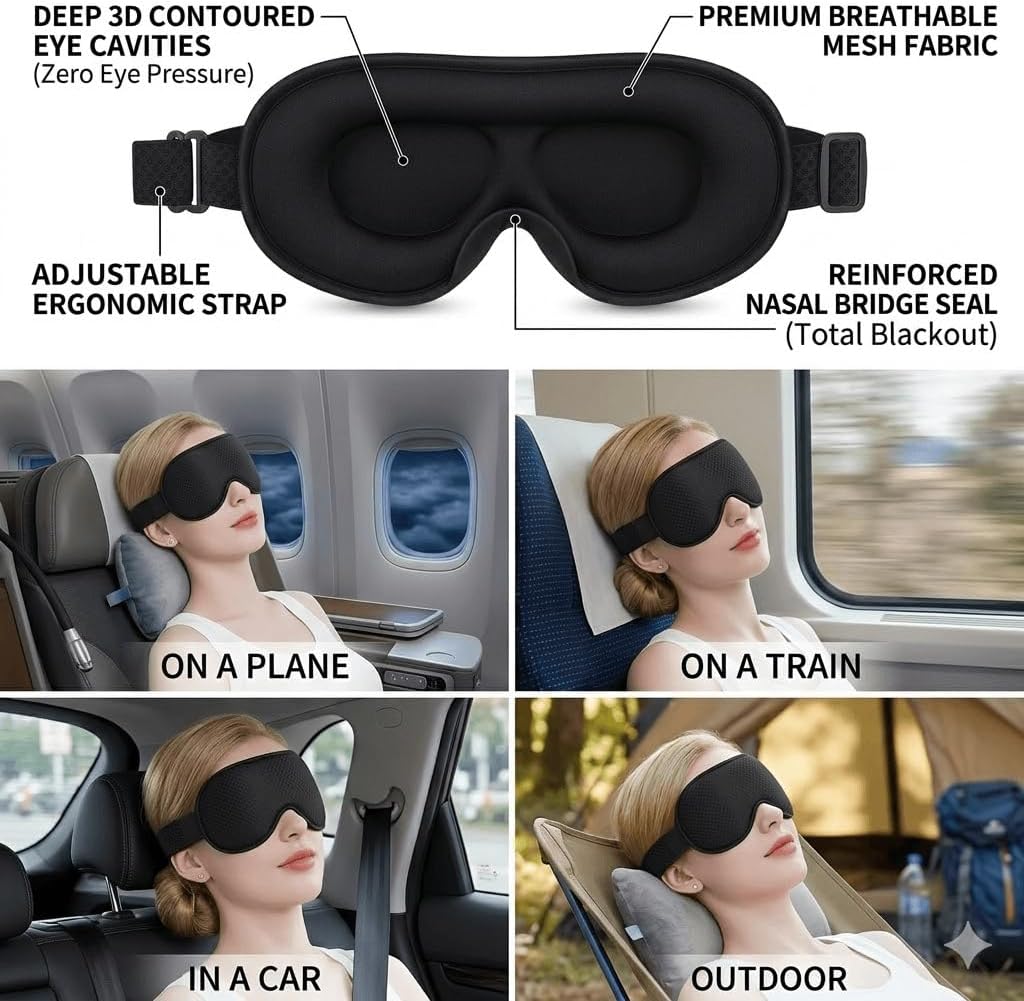 Thumbnail 6 de CHEFRA 3D Eye Mask-Black Sleep Mask with Memory Foam and Adjustable Strap