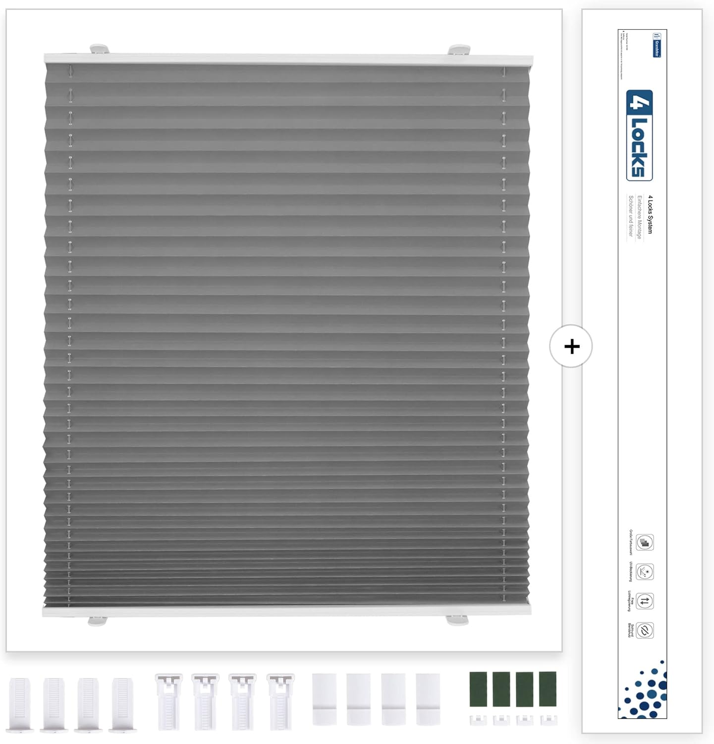 Thumbnail 6 de bobodeco Plissee ohne Bohren Verdunkelung Klemmfix Grau 80x230 cm – Lichtundurchlässiges Plisseerollo