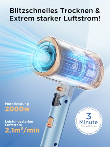 Detalle 2 de Kryvoth Ionen-Haartrockner 2000 W, faltbar, mit Diffusor und 3 Heizstufen