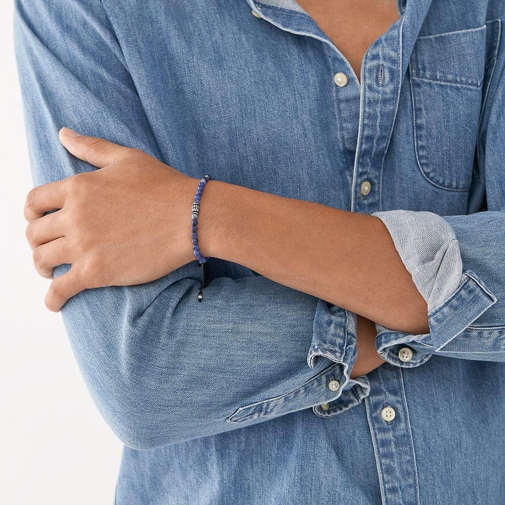 Detalle de Fossil Herren-Edelstahl-Perlenarmband mit Schieberverschluss