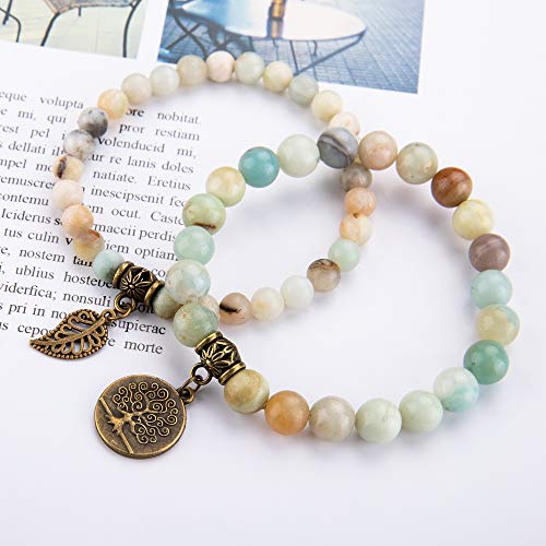 Detalle de Farfume Chakra: Pulseras Dobles de Amazonita para Mujer con Dije Árbol de la Vida