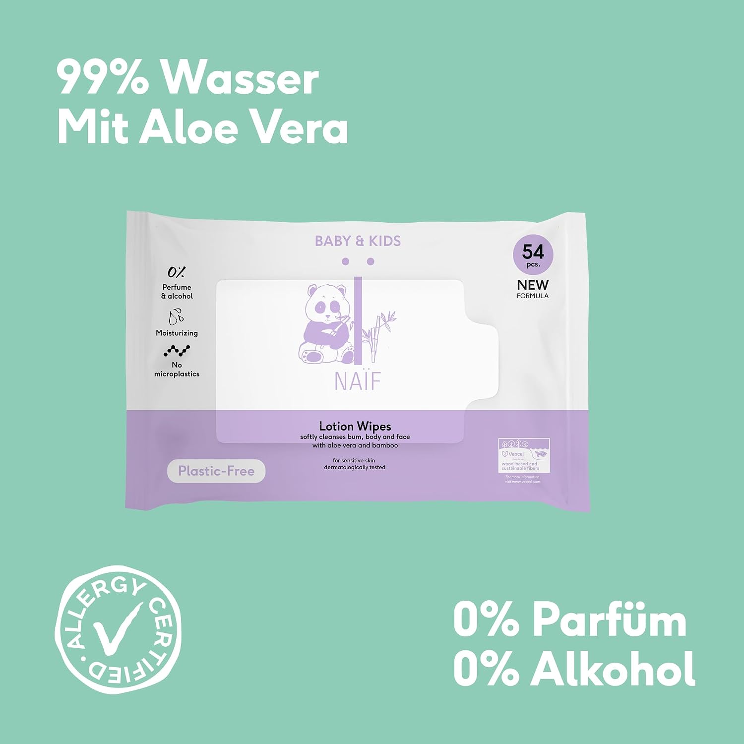 Thumbnail 4 de Naïf plastikfreie Lotion Feuchttücher (432 Stück, 8x 54) für Baby & Kind – 0% Parfüm und Alkohol