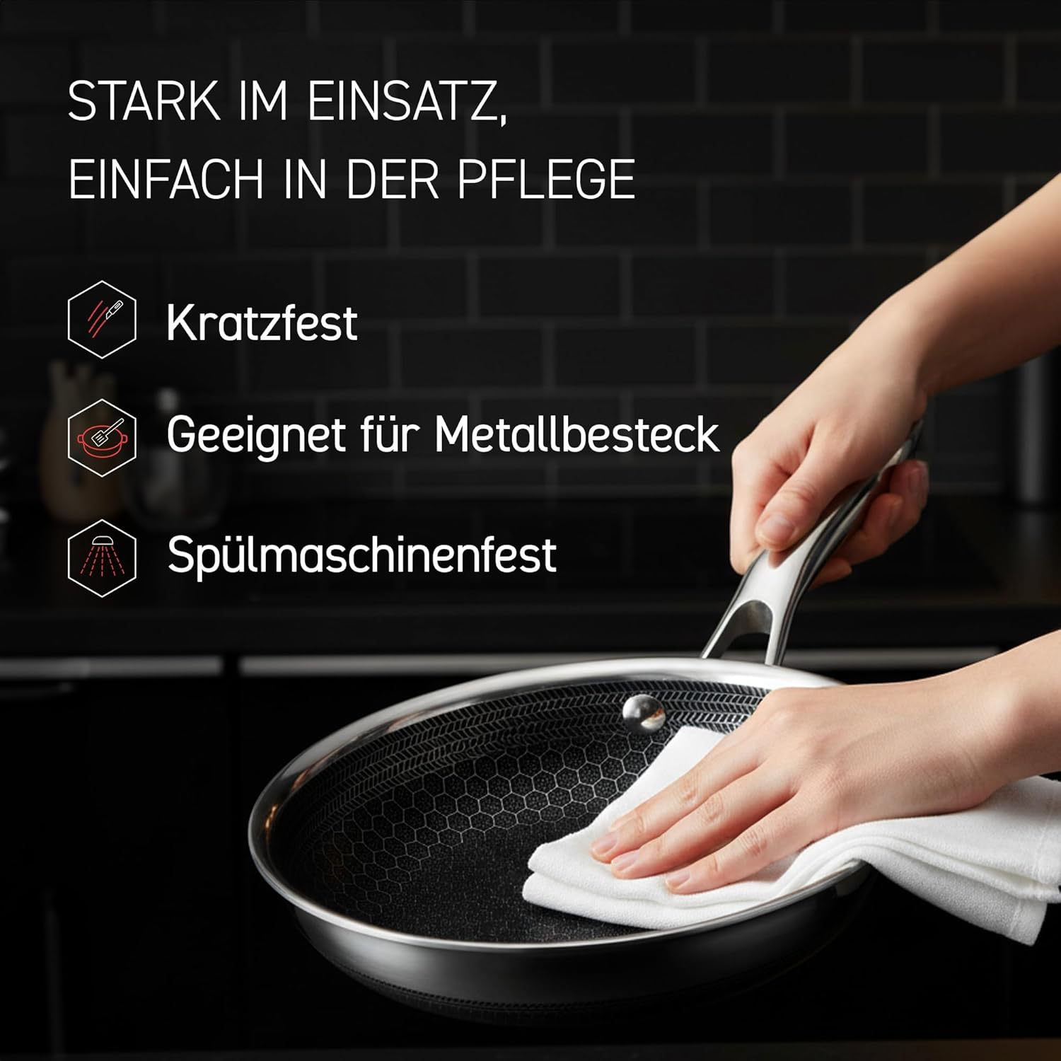 Thumbnail 4 de HexClad Hybrid-Pfanne mit Deckel Ø 30 cm – Edelstahl mit Wabenstruktur