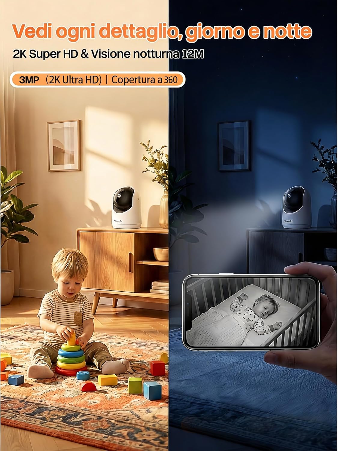 Thumbnail 2 de Tenda CP3 Tenda Telecamera Wi‑Fi interna 2K con WiFi 6, visione notturna 360° e AI umana