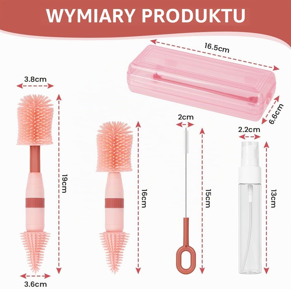 Detalle 2 de Vicloon 5 w 1 – zestaw szczotek do butelek dla niemowląt, silikonowy, różowy