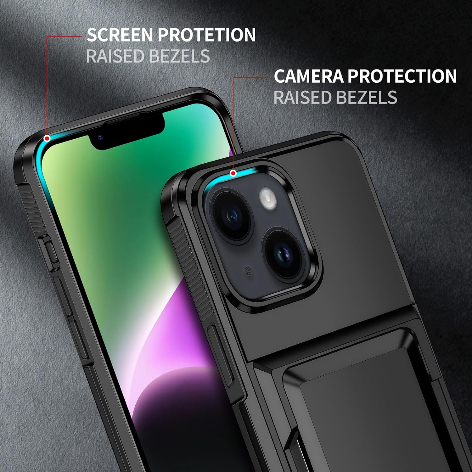 Detalle de Aolcev iPhone 14 Case with Card Holder — Heavy Duty, Dual-Layer Protection with Slim Wallet (Max 4 Cards)