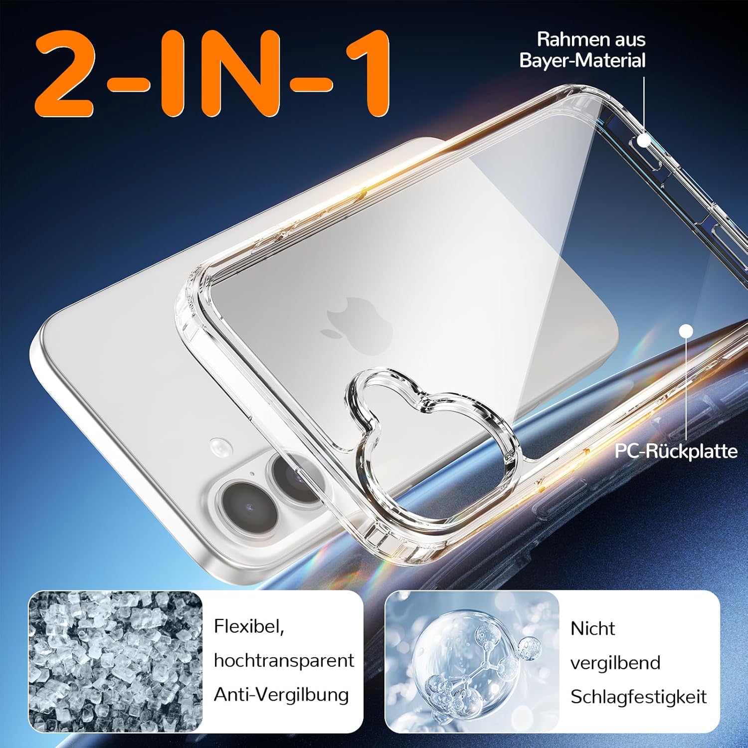 Detalle de Voyahülle Hülle für iPhone 17 – transparente, stoßfeste Anti-Vergilbung Schutzhülle aus TPU